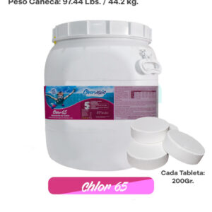 CLORO EN TABLETA 65%, 44.2 KG. TAB 200GR