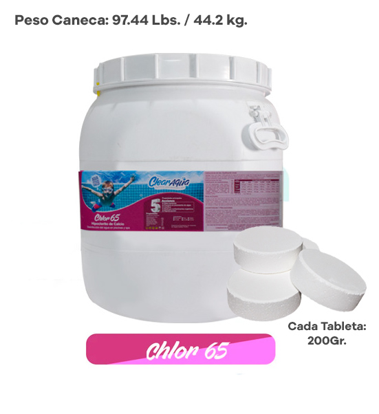 CLORO EN TABLETA 65%, 44.2 KG. TAB 200GR